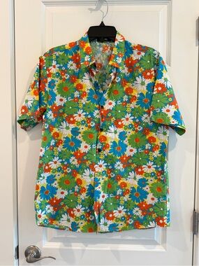 Jogal Men’s Retro Floral Print Half Sleeves Hawaiian Beach Summer Shirt Sz L